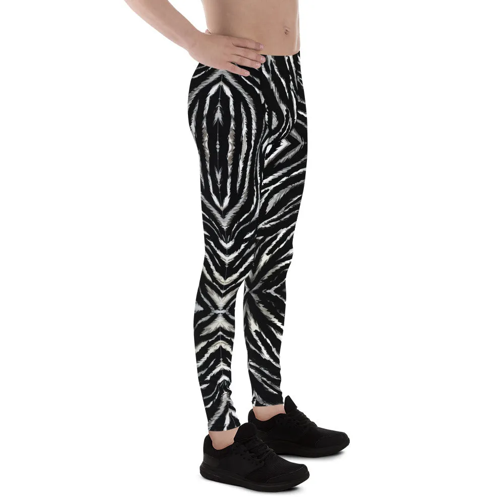 Zebra Animal Print Men's Leggings, Animal Stripe Print Meggings Compression Tights-Made in USA/Mexico/EU