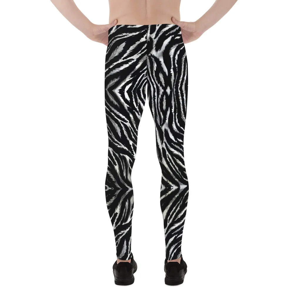 Zebra Animal Print Men's Leggings, Animal Stripe Print Meggings Compression Tights-Made in USA/Mexico/EU