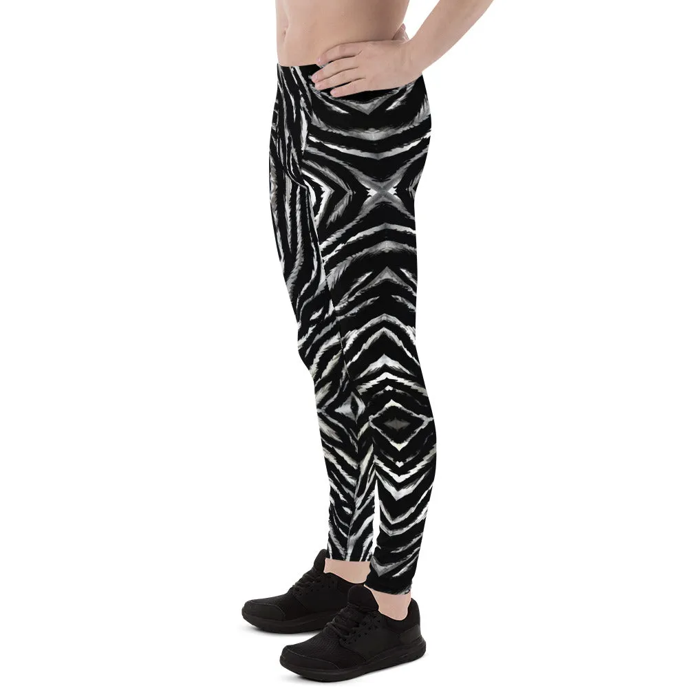 Zebra Animal Print Men's Leggings, Animal Stripe Print Meggings Compression Tights-Made in USA/Mexico/EU