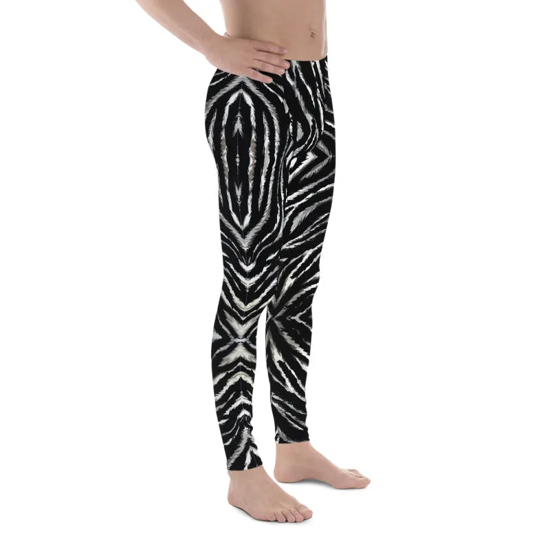 Zebra Animal Print Men's Leggings, Animal Stripe Print Meggings Compression Tights-Made in USA/Mexico/EU