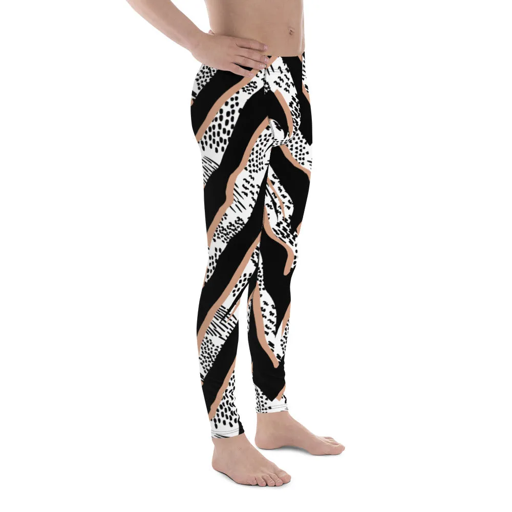 Zebra Print Best Men's Leggings, Zebra Striped Print Designer Running Compression Tights For Men - Made in USA/EU/MX