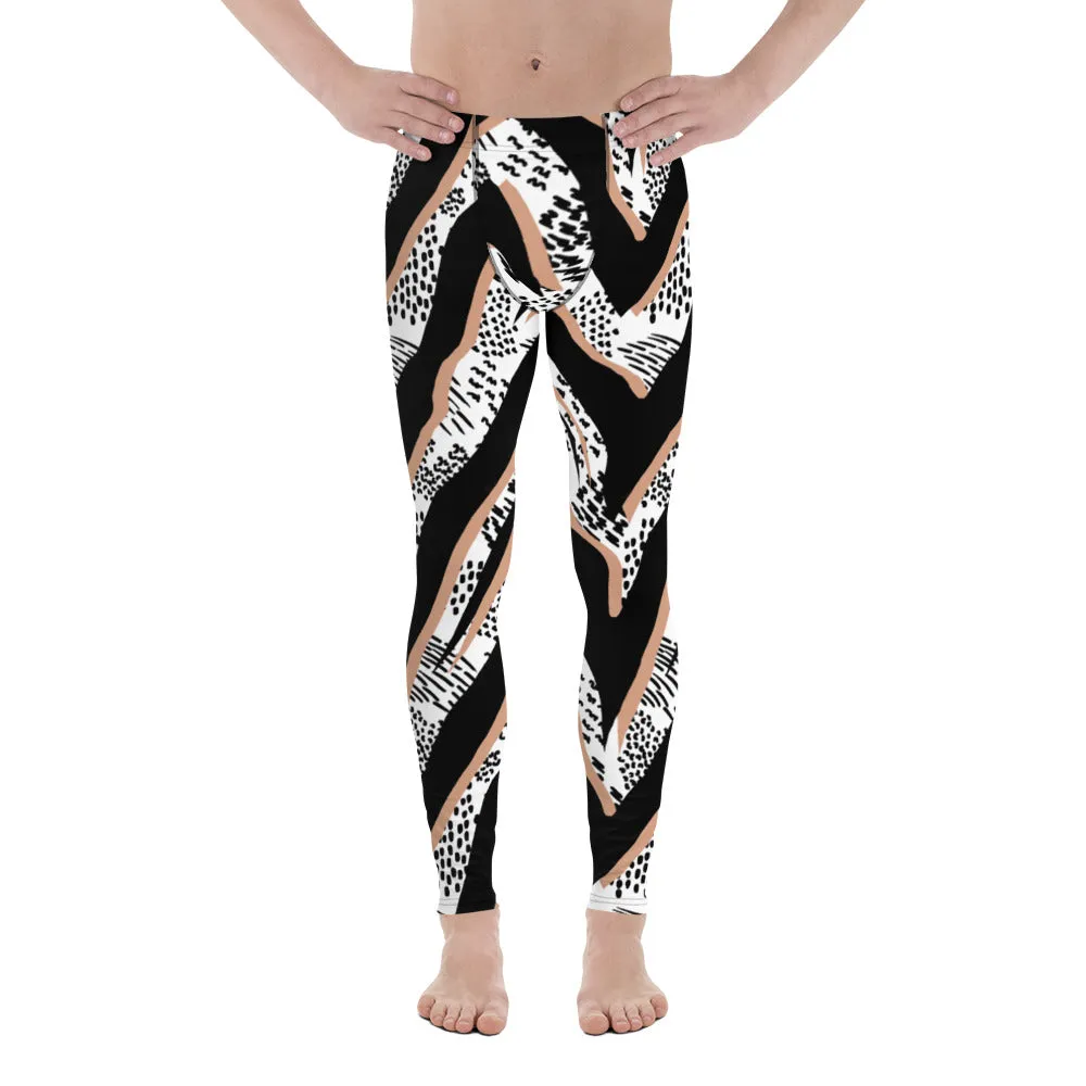 Zebra Print Best Men's Leggings, Zebra Striped Print Designer Running Compression Tights For Men - Made in USA/EU/MX