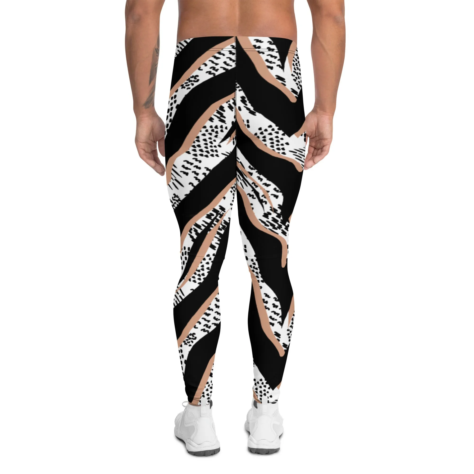 Zebra Print Best Men's Leggings, Zebra Striped Print Designer Running Compression Tights For Men - Made in USA/EU/MX