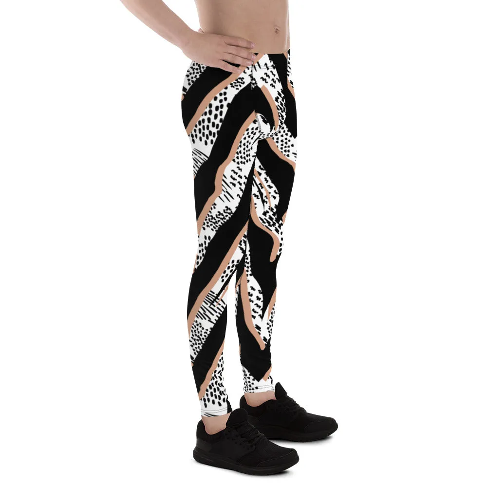 Zebra Print Best Men's Leggings, Zebra Striped Print Designer Running Compression Tights For Men - Made in USA/EU/MX