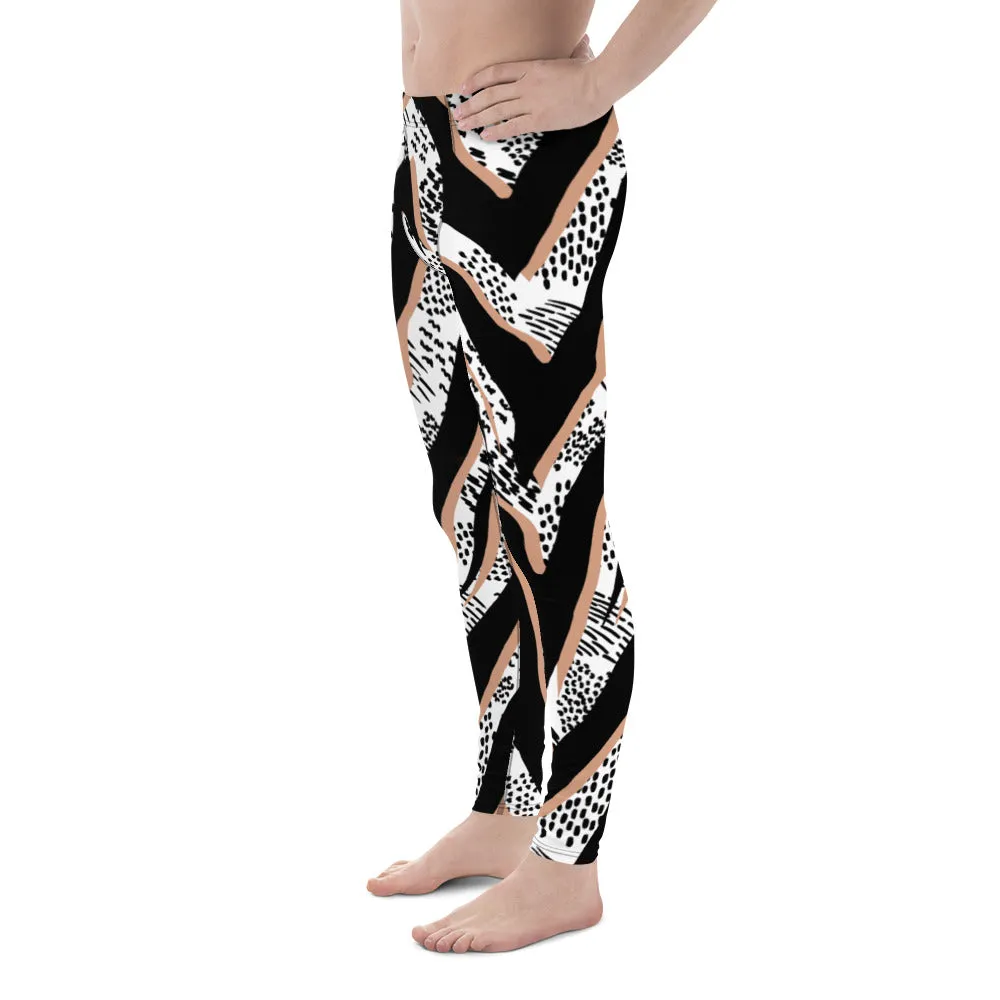 Zebra Print Best Men's Leggings, Zebra Striped Print Designer Running Compression Tights For Men - Made in USA/EU/MX