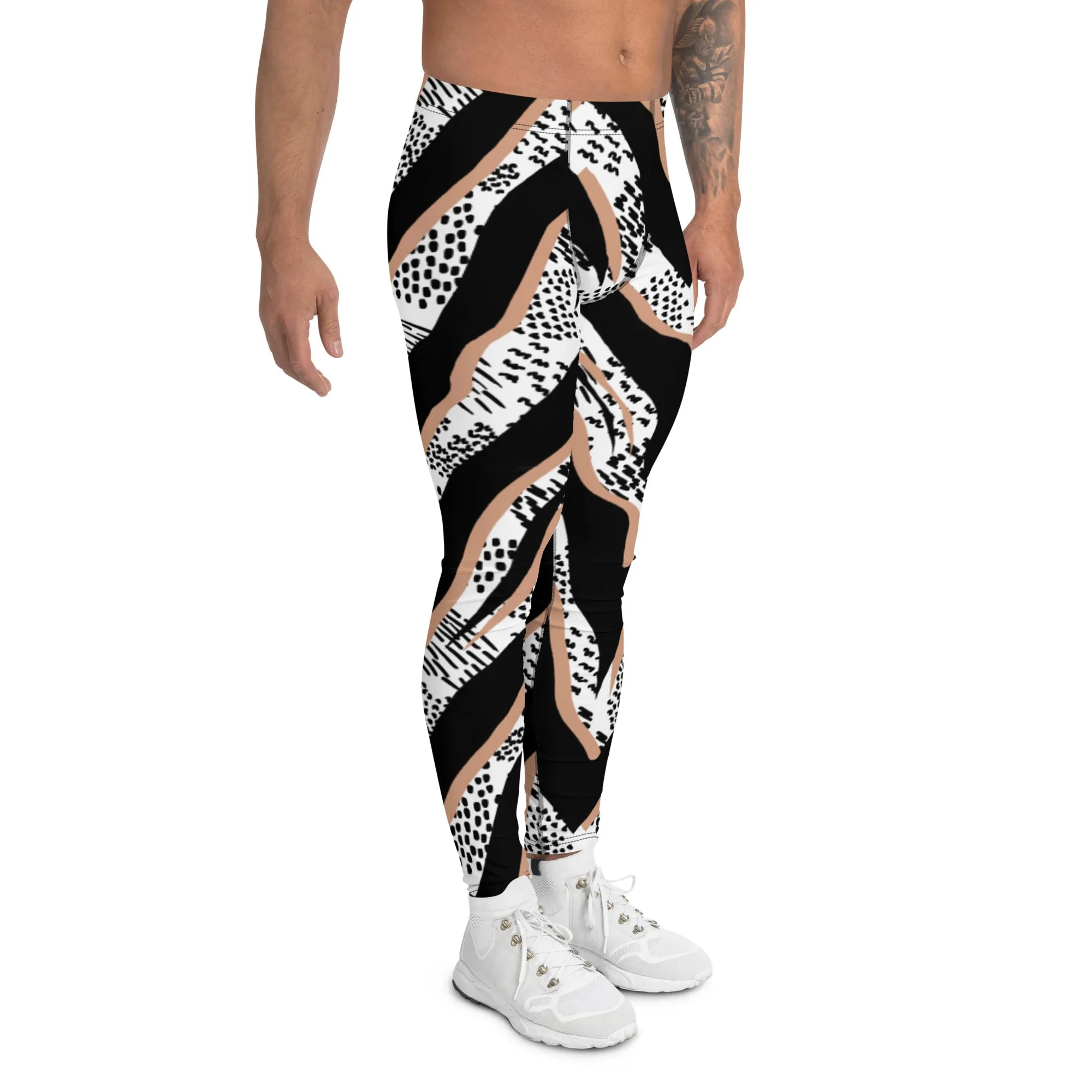 Zebra Print Best Men's Leggings, Zebra Striped Print Designer Running Compression Tights For Men - Made in USA/EU/MX