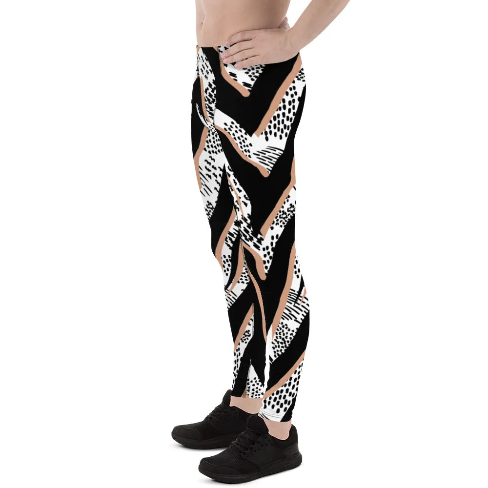 Zebra Print Best Men's Leggings, Zebra Striped Print Designer Running Compression Tights For Men - Made in USA/EU/MX