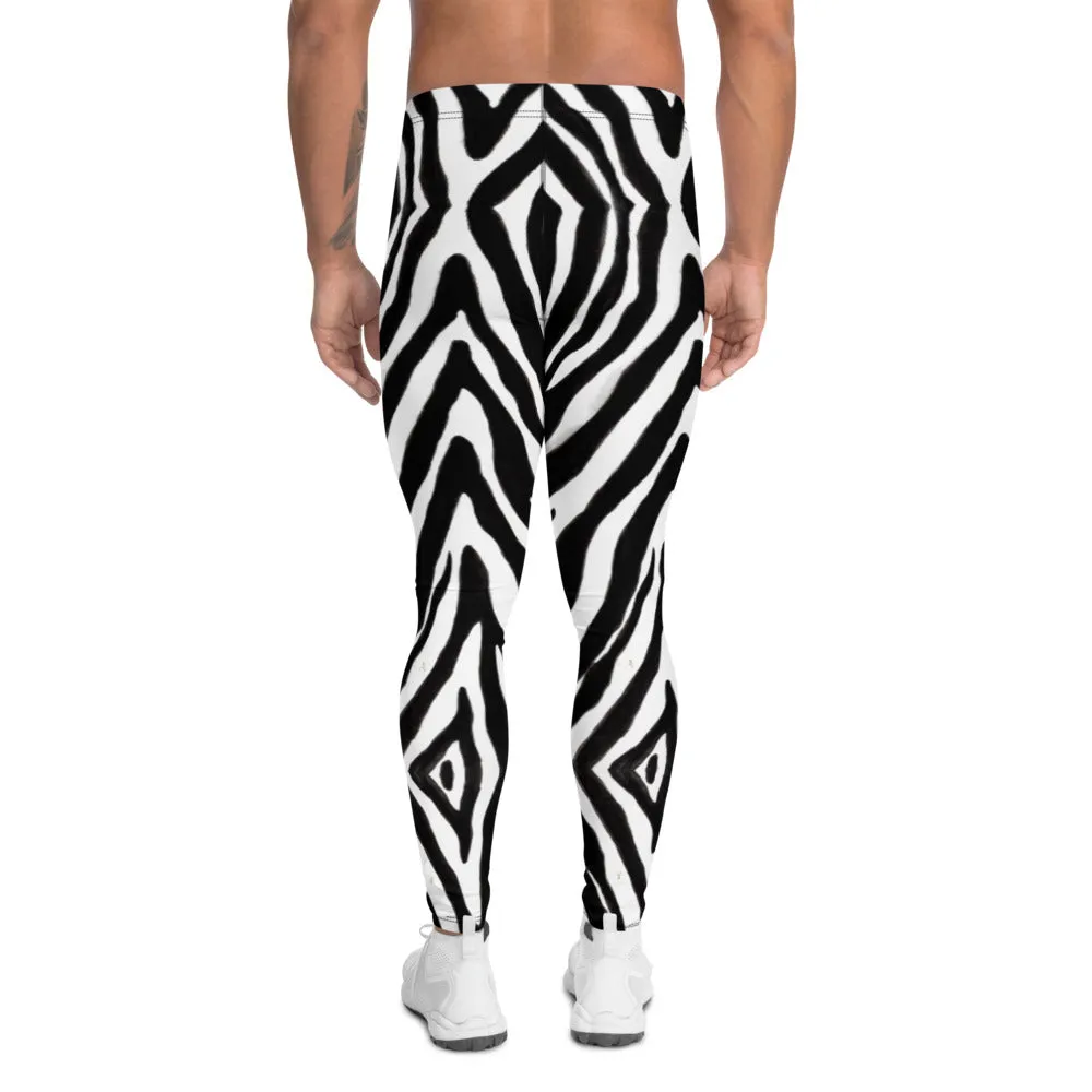 Zebra Print Men's Leggings, Animal Print Compression Running Tights-Made in USA/EU/MX