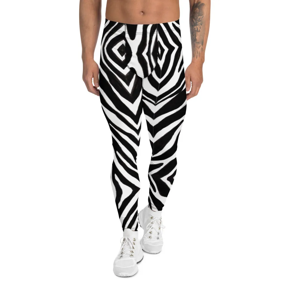 Zebra Print Men's Leggings, Animal Print Compression Running Tights-Made in USA/EU/MX