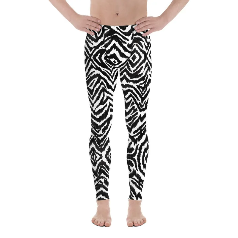 Zebra Stripe Men's Leggings, Animal Print Sexy Best Compression Tights-Made in USA/EU